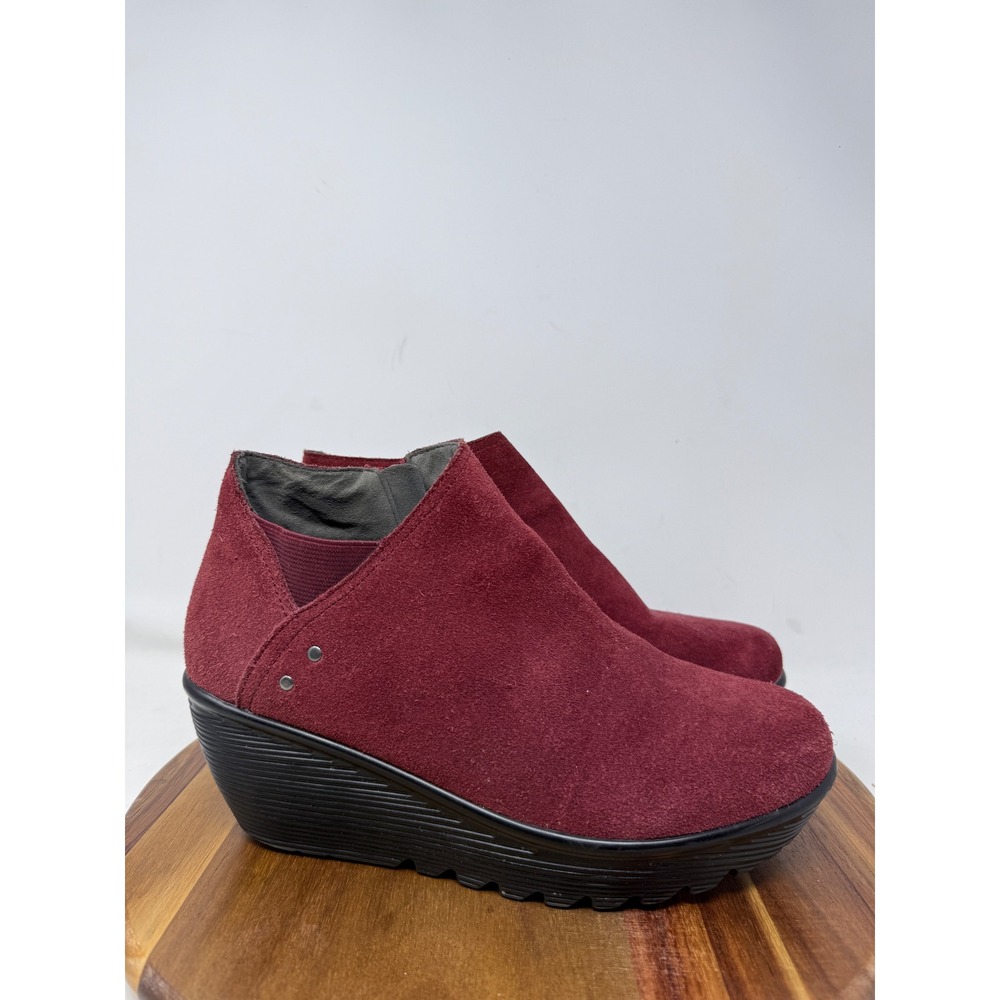 Skechers Parallel Double Trouble Burgundy Suede Wedge Ankle Boots Womens 9